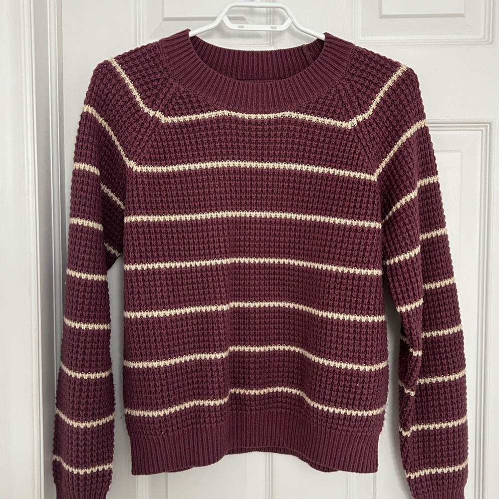 twik Maroon Crewneck Sweater with Cream Stripes